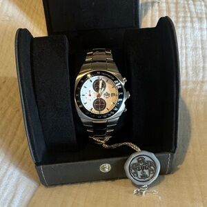 Silver and Black Watch with White Dial